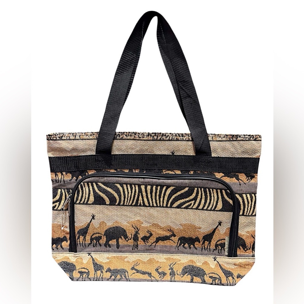 American uni canvas tote bag animal pattern 15x19in like new
